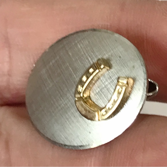 Vintage Swank Tie Clip with Horseshoe Equestrian Gold Silver Tone Men's Vintage - Picture 4 of 11